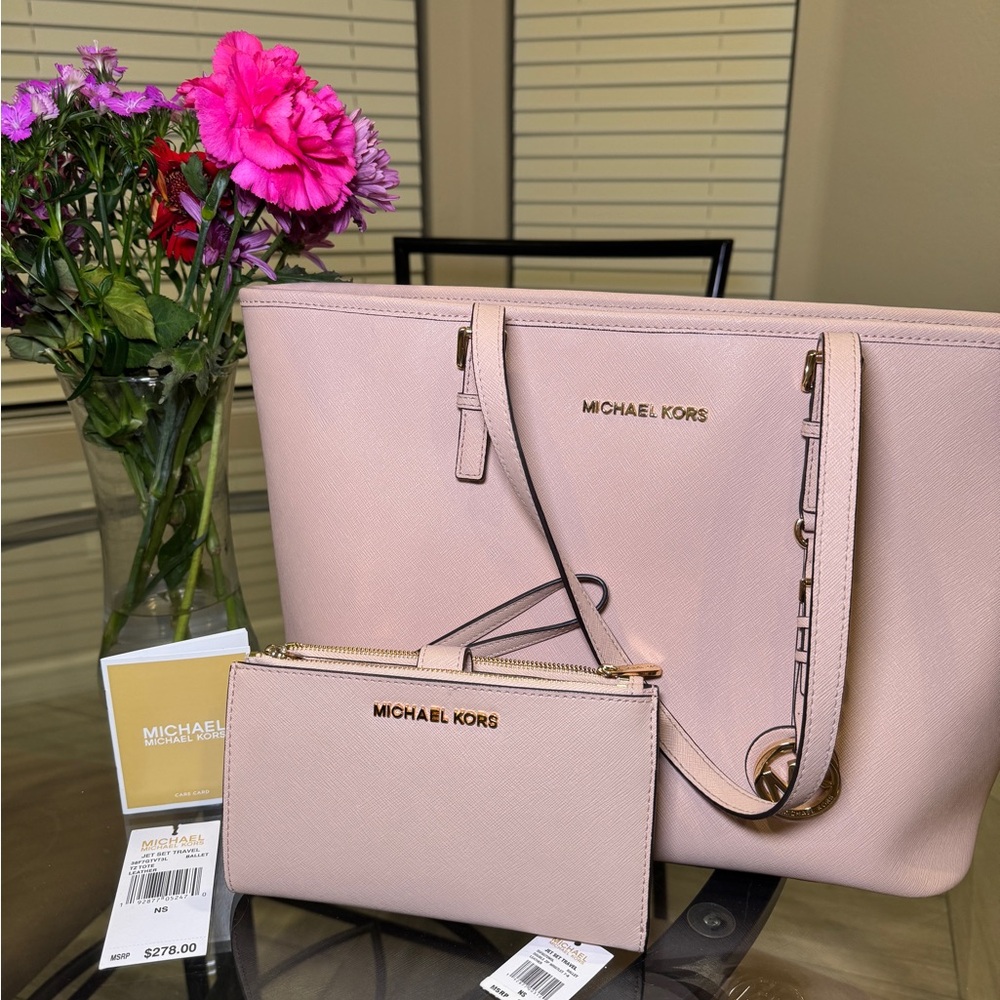 Michael Kors Pink Tote and Wallet Set